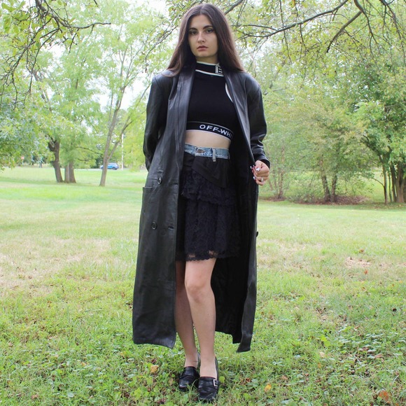 Vintage 90s Leather Trench Coat by Sabrina - Picture 9 of 11
